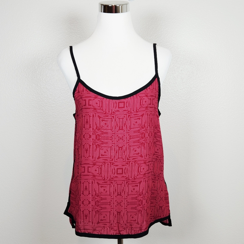 HARLOW & GRAHAM Burgundy Abstract Chiffon Strappy Tank Large Summer Festive